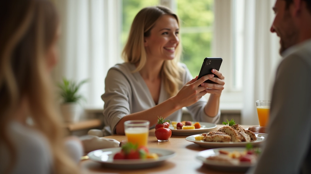 Person putting phone away during a meal